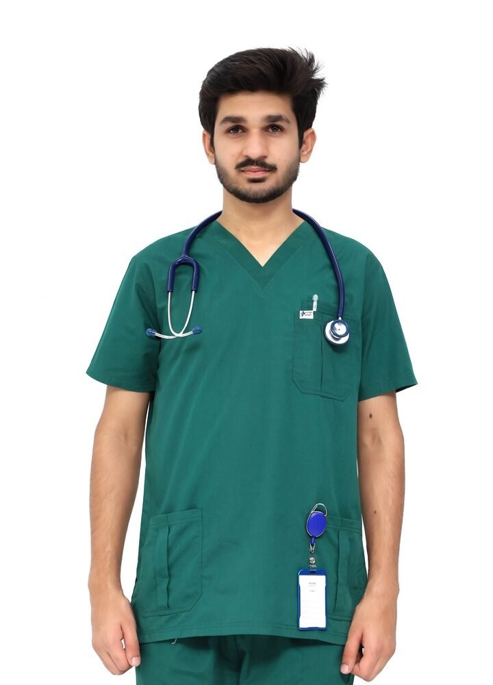 Men V Neck Box Pleat Pocket Scrubs